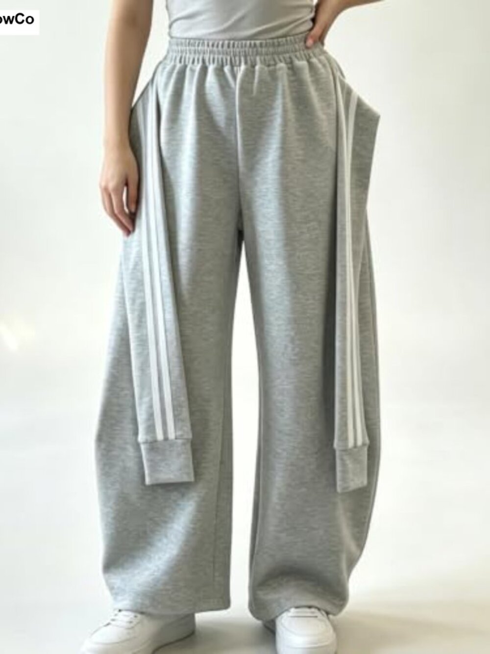 Women's Wide Leg Sweatpants High Waisted Barrel Baggy Tie Waist Cotton Blend - Picture 2 of 6